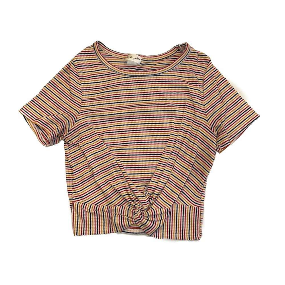 White, Red, Blue, & Yellow Striped Ribbed Crop Top